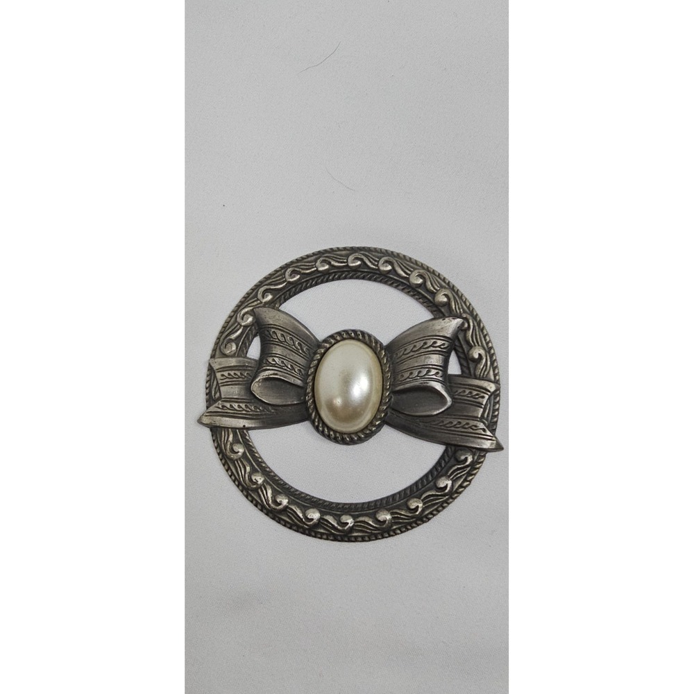 Vintage Silvestri French Country Bow Embellishment‎ Pearl Metal Decor 3"